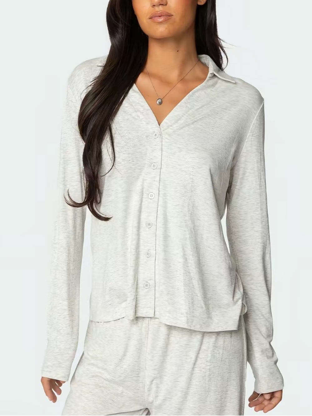 Light Gray Button-Up Sleep Top